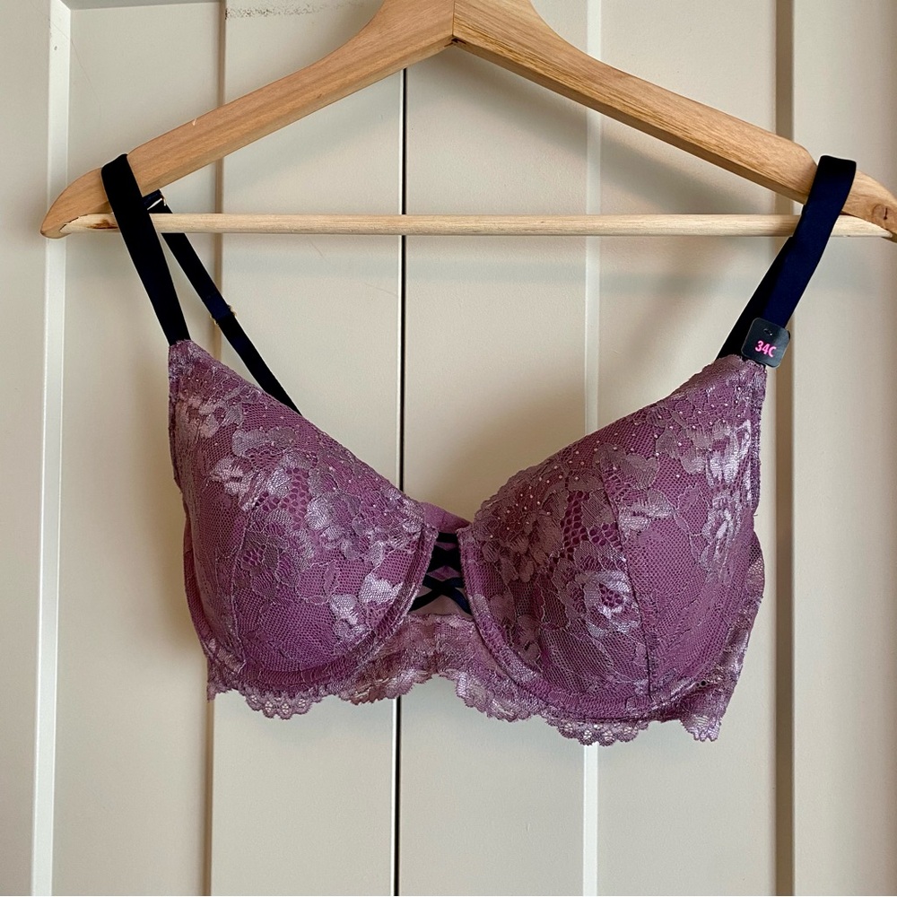 💜La SENZA-So Free- Sexy Purple Lace Bra Full Coverage-New With Tags- C34
